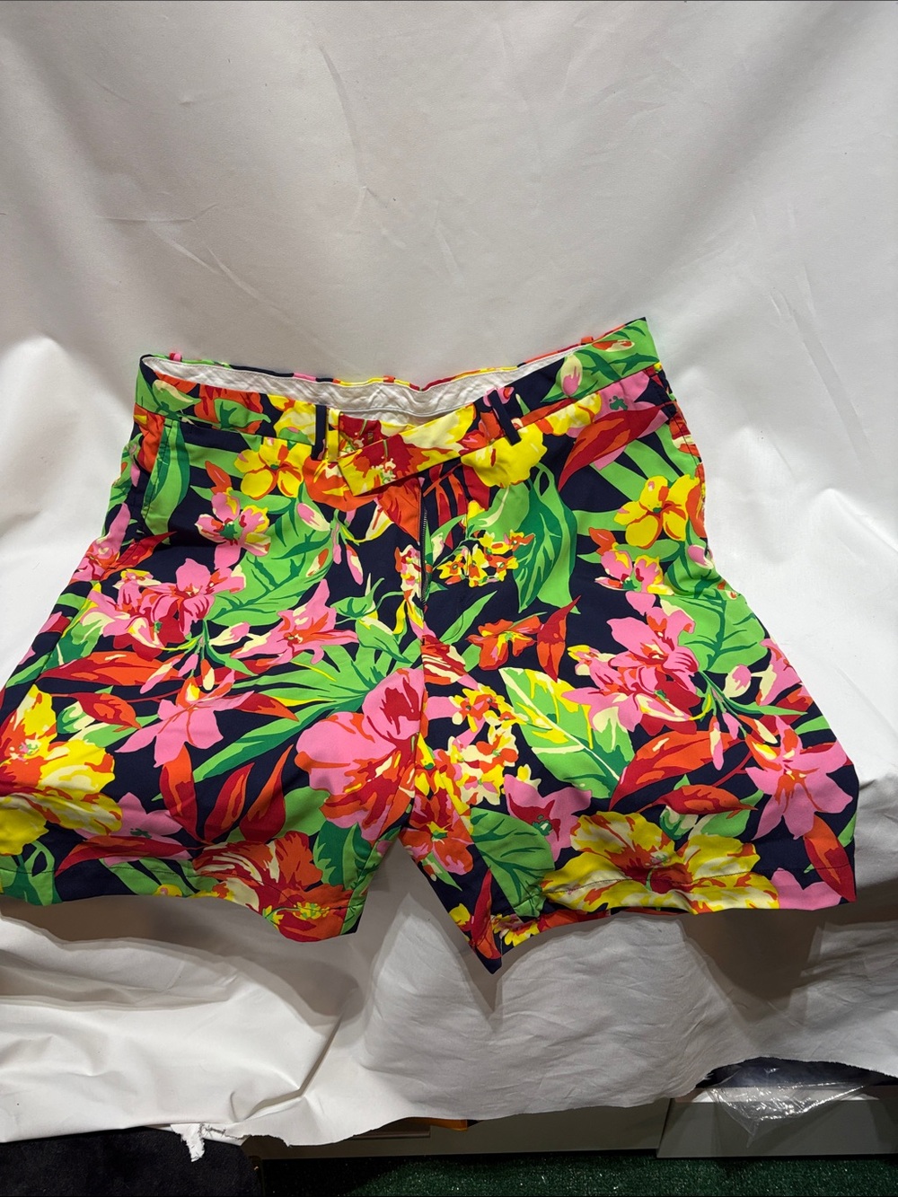 Ralph Lauren RLX Bright Tropical Floral Shorts - 38 Navy, Pink & Yellow